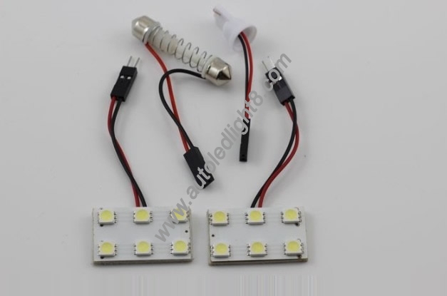 Car 6 Smd 5050 Led Light Panel T10 Festoon Dome Light Adapter