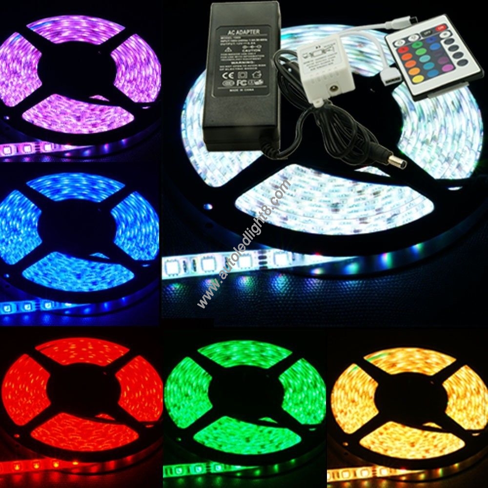 5M Waterproof 5050 RBG LED Strips 300 leds 12v + 24Key Controller + Power Supply