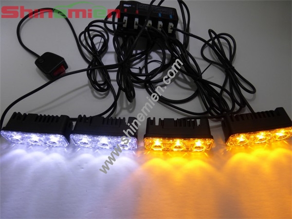 Car Truck LED 4x3 Bright Flashing Blink Grill Lamp Strobe Lights Amber White