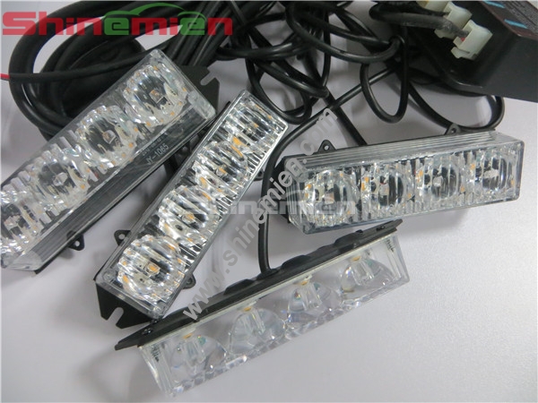 Car Strobe Lights 4x4 LED Flash Warning Police Firemen Auto Grille