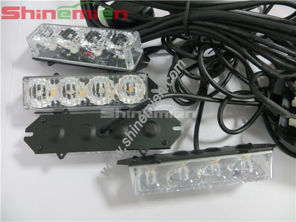 Car Strobe Lights 4x4 LED Flash Warning Police Firemen Auto Grille