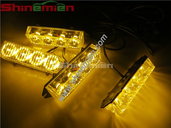 Car Strobe Lights 4x4 LED Flash Warning Police Firemen Auto Grille