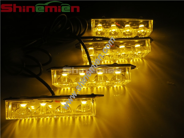 Car Strobe Lights 4x4 LED Flash Warning Police Firemen Auto Grille