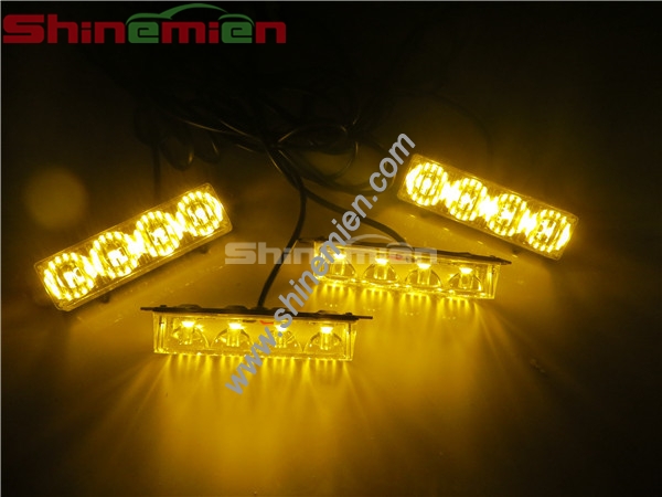 Car Strobe Lights 4x4 LED Flash Warning Police Firemen Auto Grille