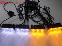 Car Truck LED 4x3 Bright Flashing Blink Grill Lamp Strobe Lights Amber White